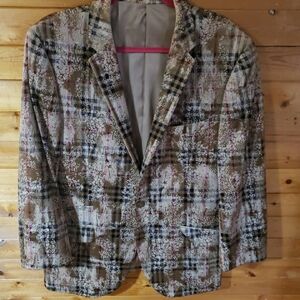Suslo Couture Plaid Satin Like Blazer 3XL 48 Slim Fit, Beige, Academia, Formal